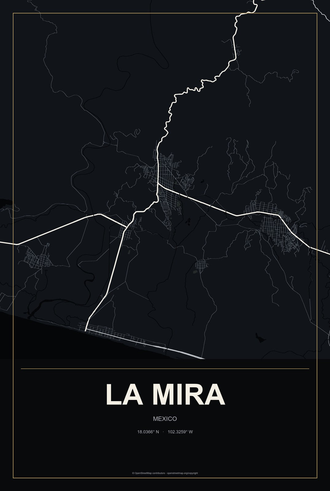 La Mira, Mexico City Map Aluminum Sign in Metropolitan Noir style