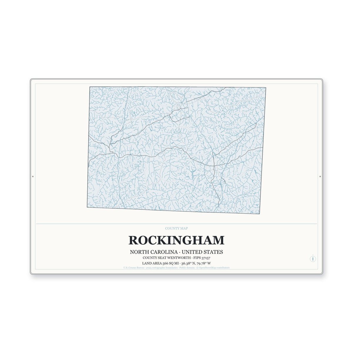Rockingham County, North Carolina Map Aluminum Sign in Gallery Air style