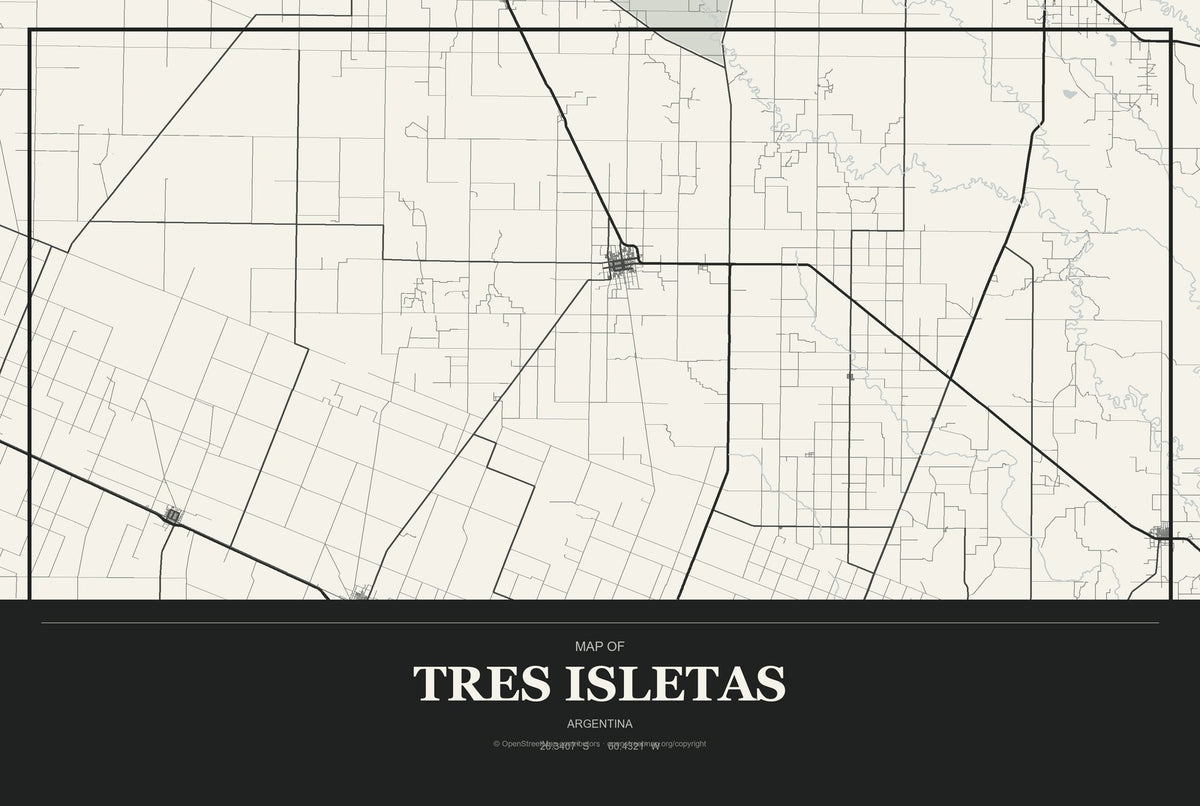 Tres Isletas, Argentina City Map Aluminum Sign in Museum Plaque style