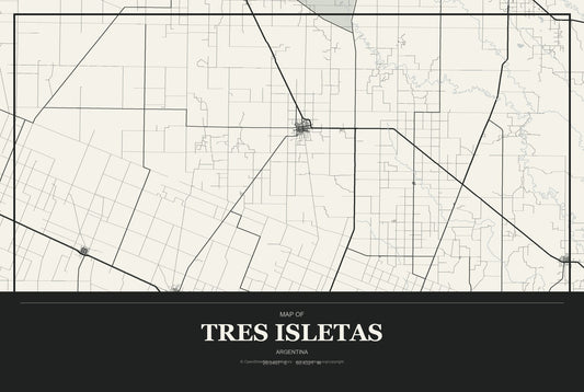 Tres Isletas, Argentina City Map Aluminum Sign in Museum Plaque style