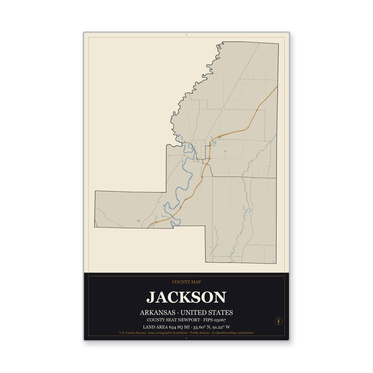 Jackson County, Arkansas Map Aluminum Sign in Museum Plaque style