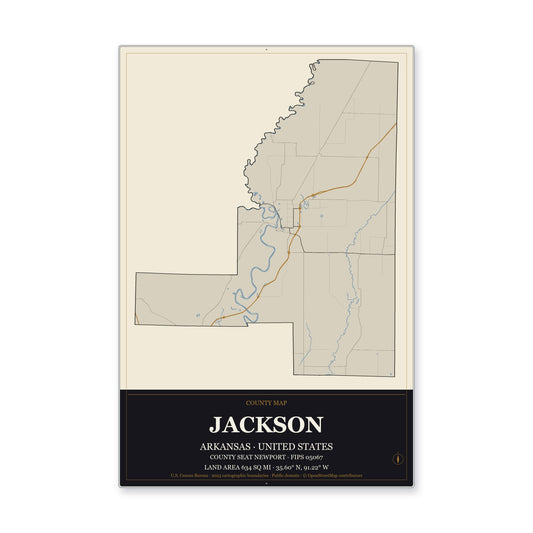 Jackson County, Arkansas Map Aluminum Sign in Museum Plaque style