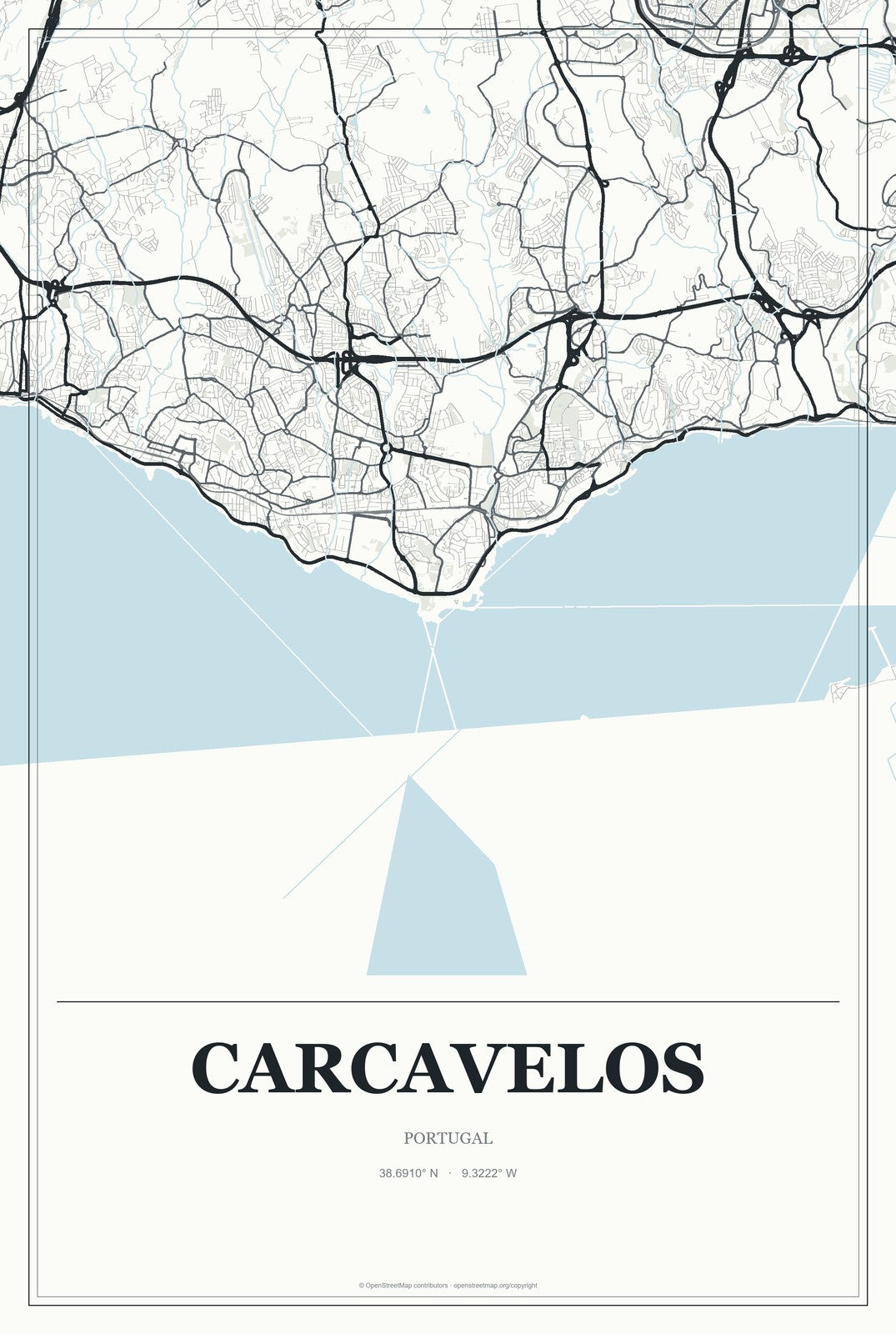Carcavelos, Portugal City Map Aluminum Sign in Gallery Air style