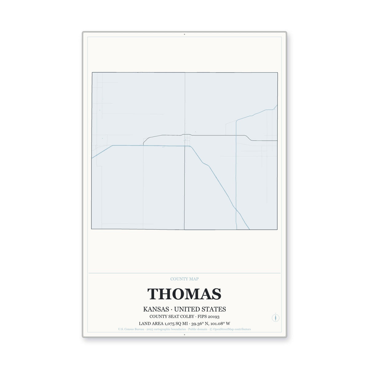 Thomas County, Kansas Map Aluminum Sign in Gallery Air style