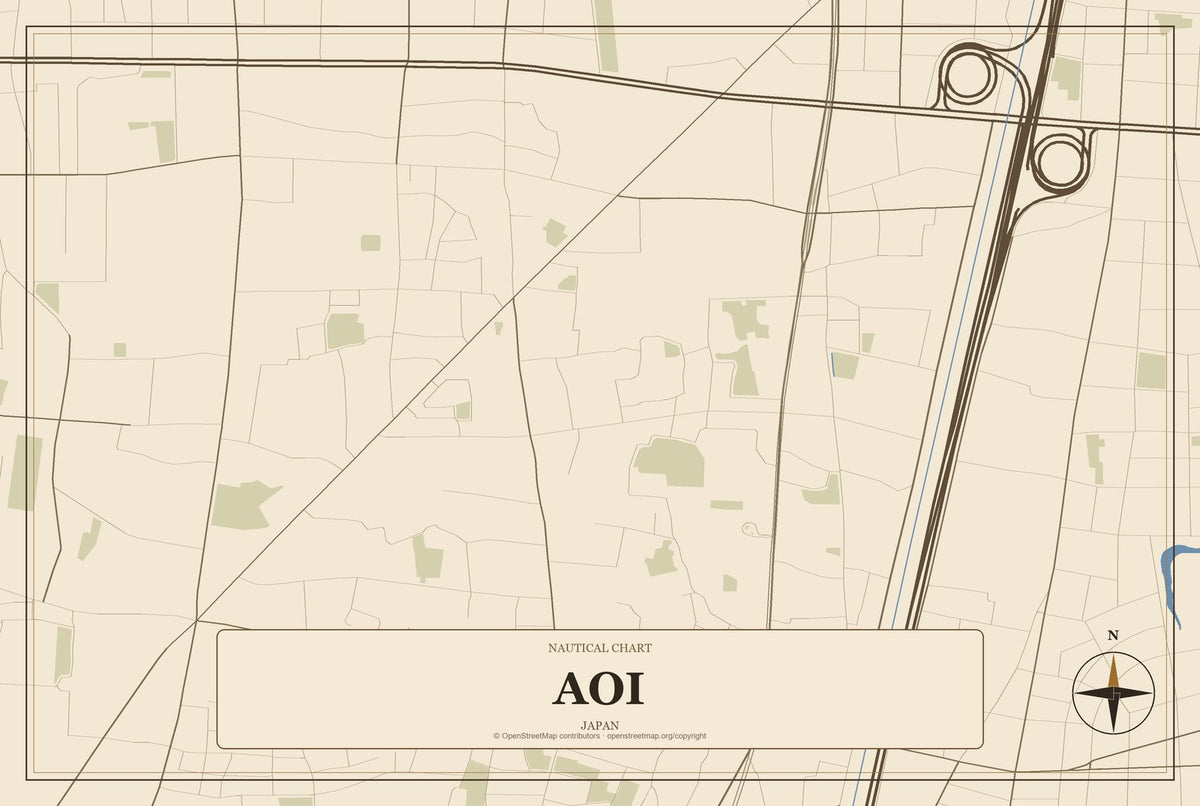 Aoi, Japan City Map Aluminum Sign in Heritage Nautical style