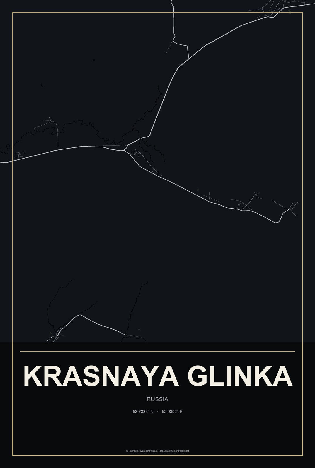 Krasnaya Glinka, Russia City Map Aluminum Sign in Metropolitan Noir style