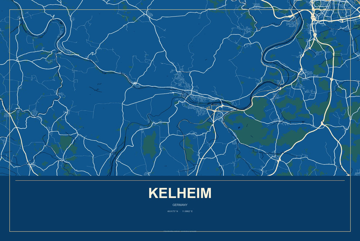 Kelheim, Germany City Map Aluminum Sign in Harbor Cobalt style