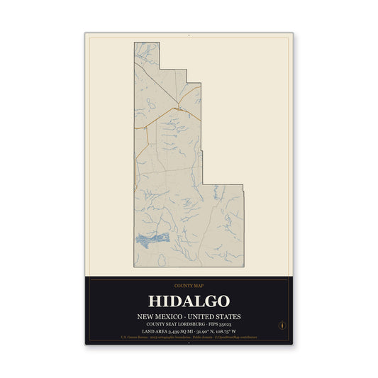 Hidalgo County, New Mexico Map Aluminum Sign in Museum Plaque style
