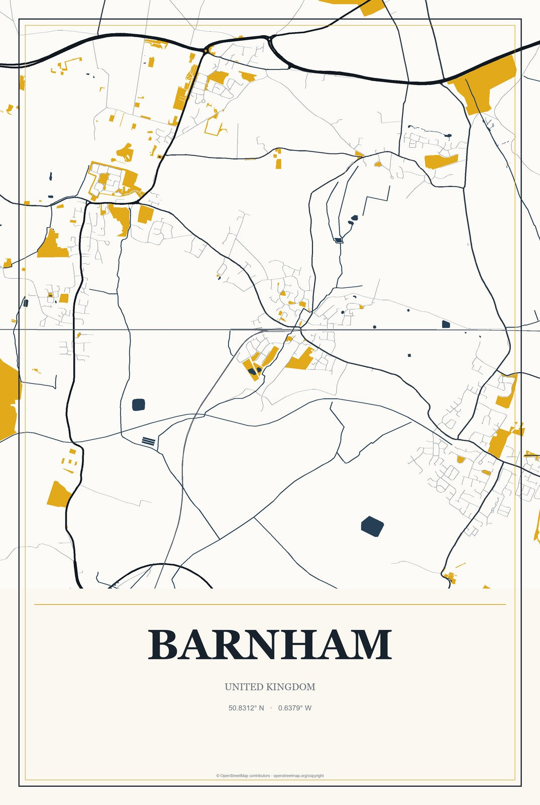 Barnham, United Kingdom City Map Aluminum Sign in Citrine Modern style