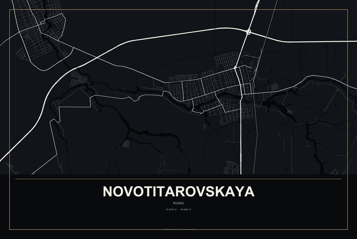 Novotitarovskaya, Russia City Map Aluminum Sign in Metropolitan Noir style