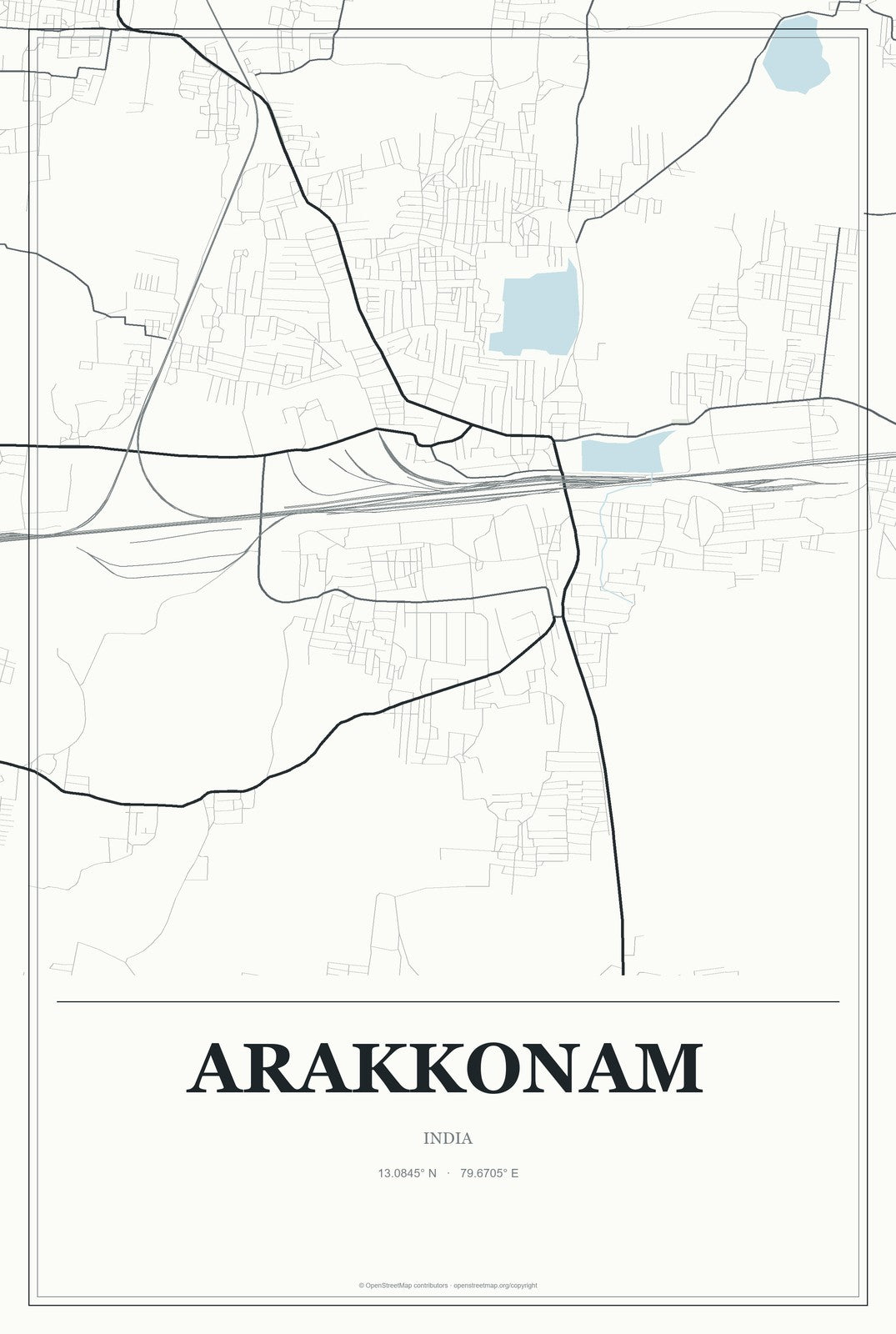 Arakkonam, India City Map Aluminum Sign in Gallery Air style