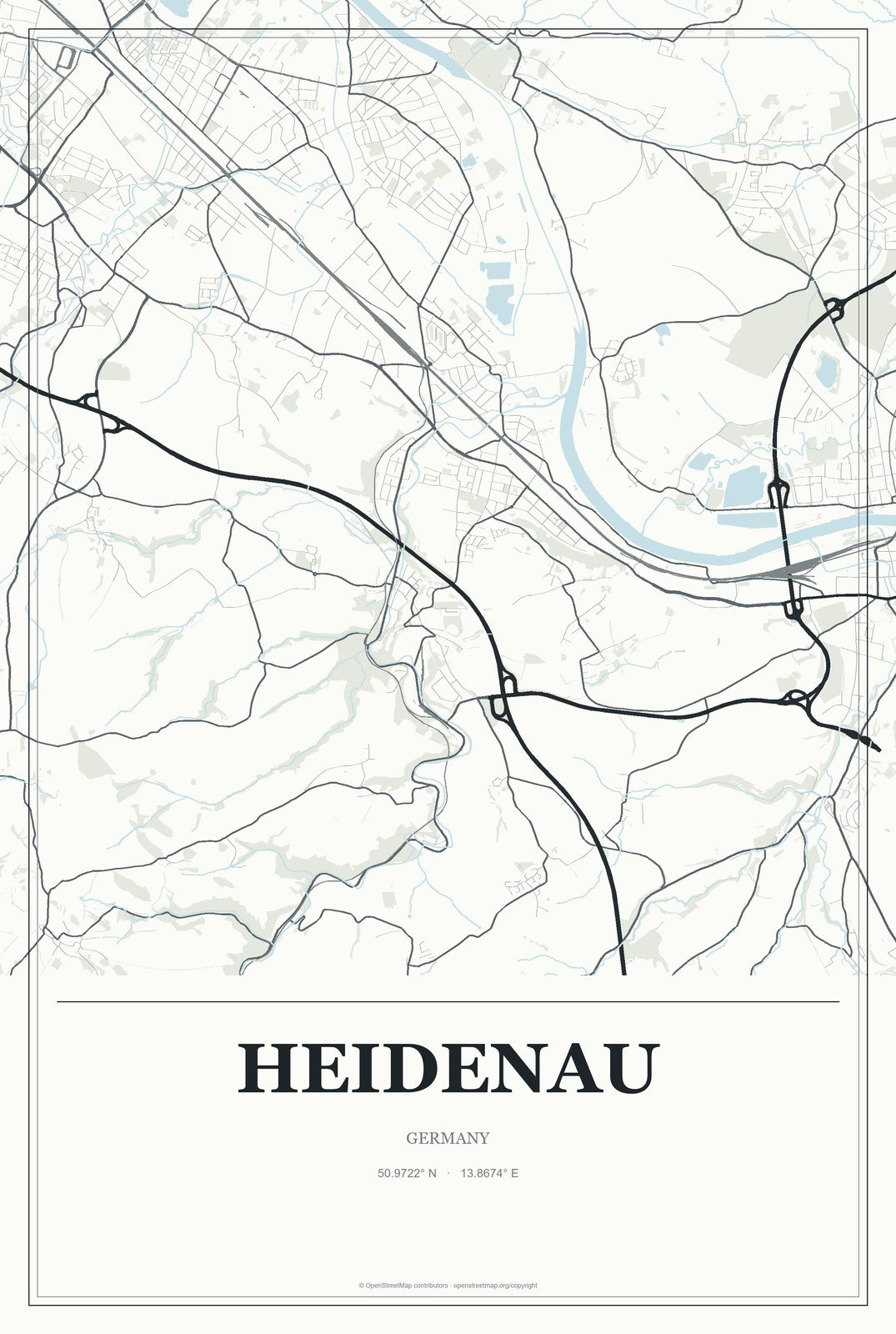 Heidenau, Germany City Map Aluminum Sign in Gallery Air style