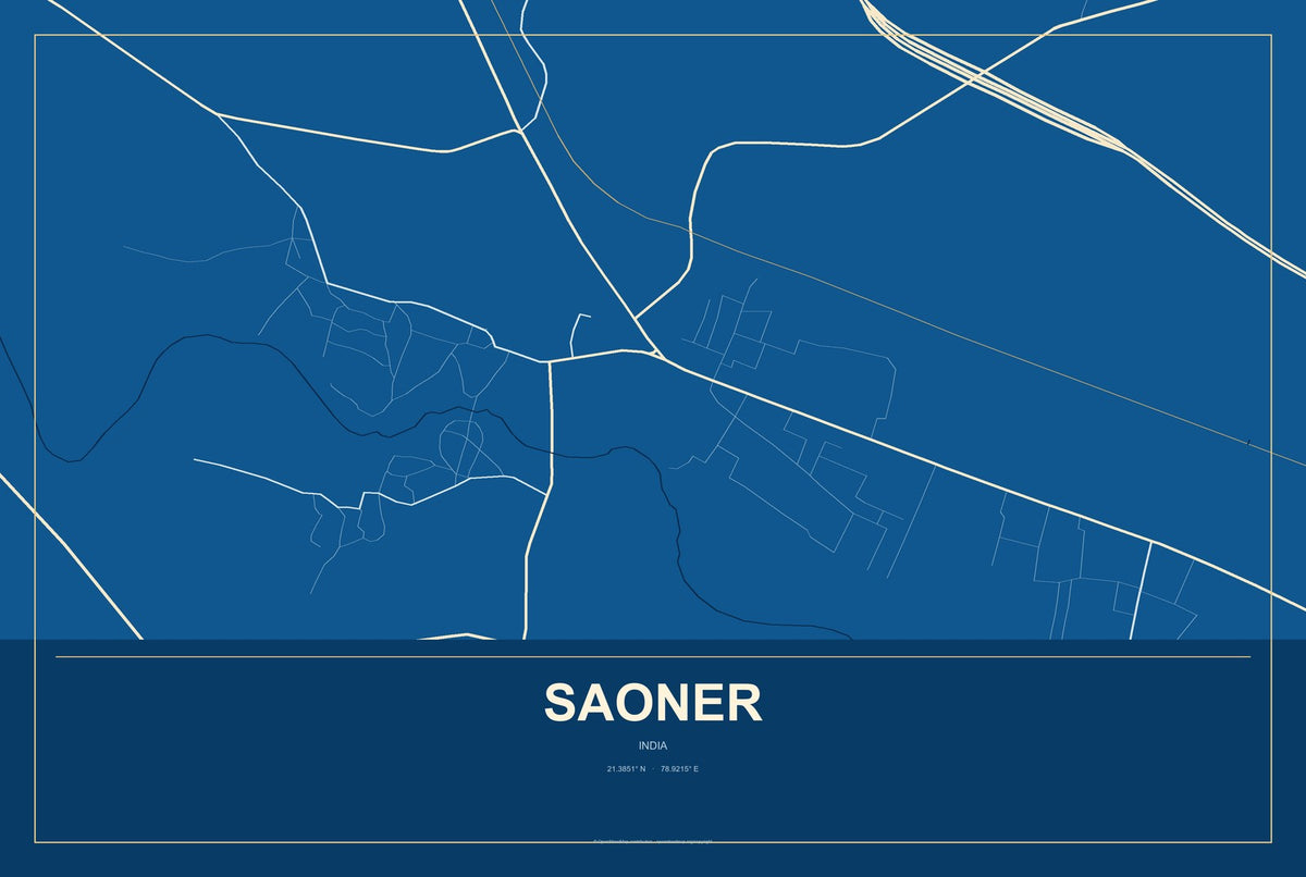 Saoner, India City Map Aluminum Sign in Harbor Cobalt style