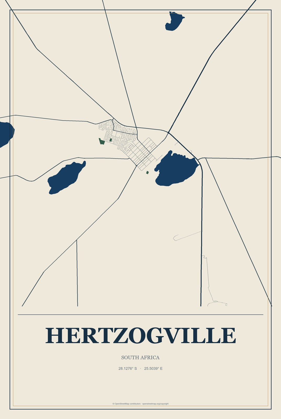 Hertzogville, South Africa City Map Aluminum Sign in Coastal Cutout style