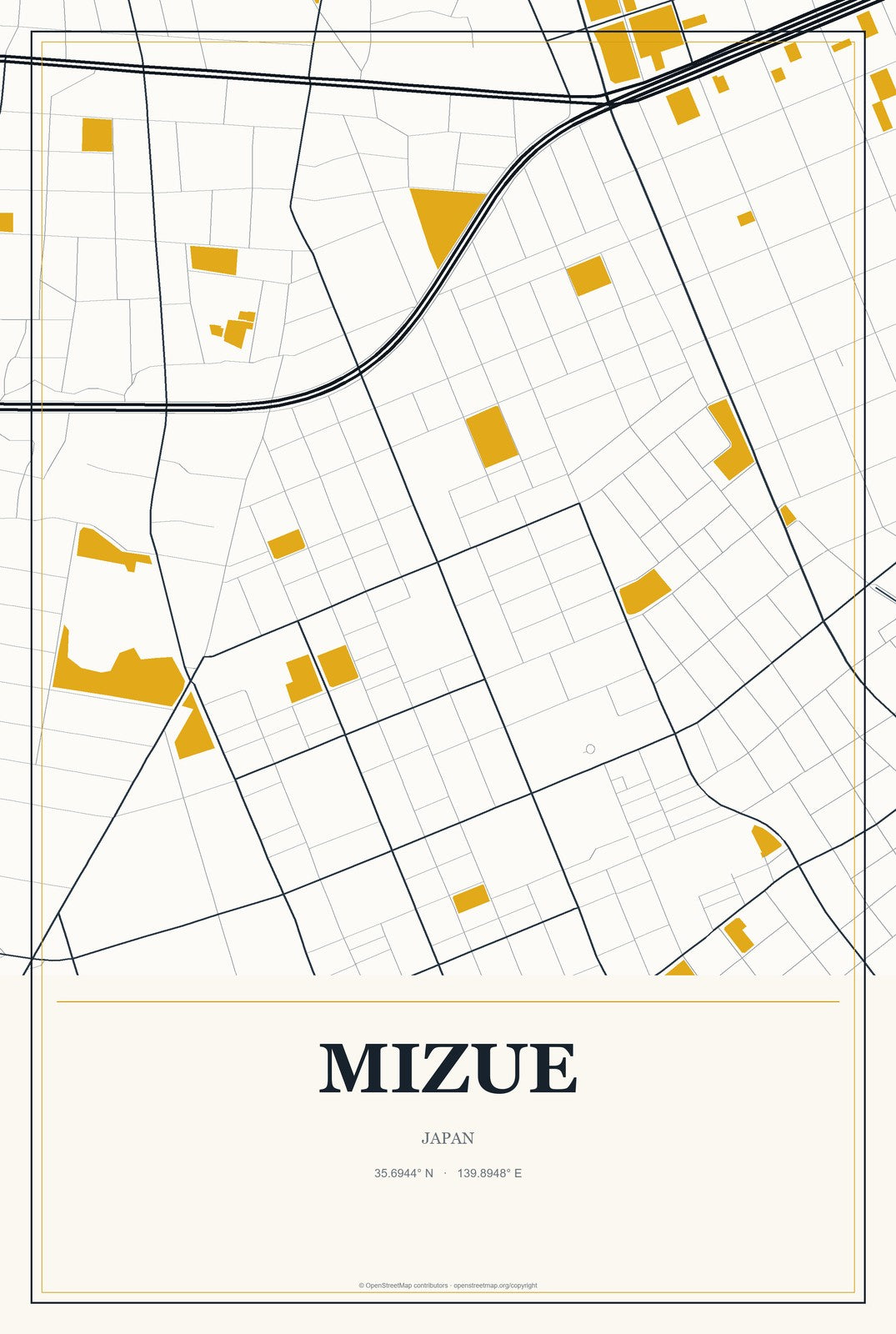 Mizue, Japan City Map Aluminum Sign in Citrine Modern style