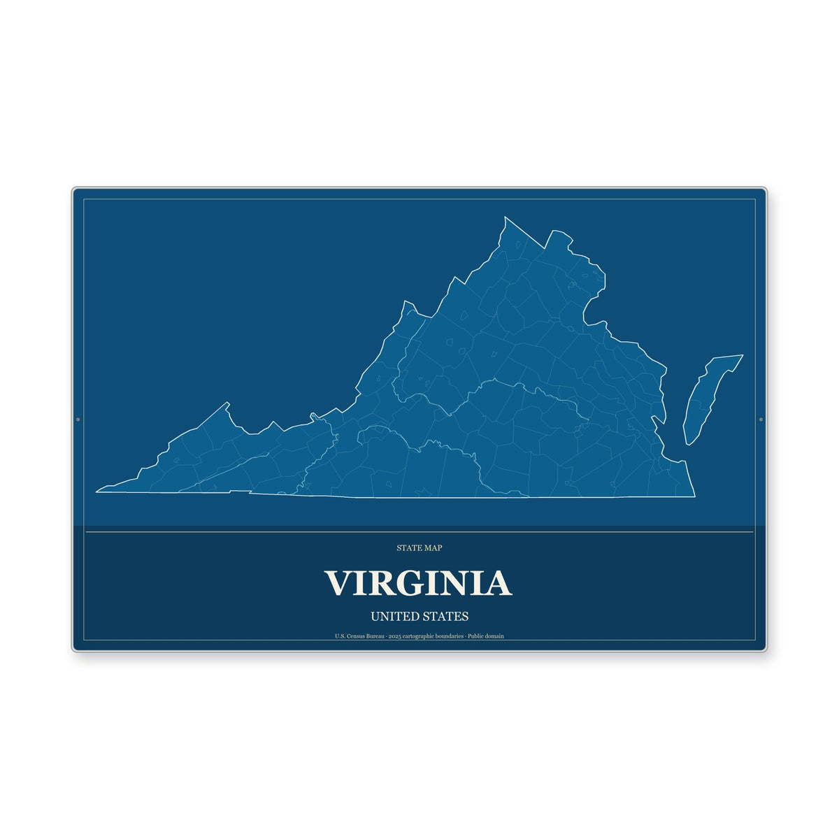 Virginia state map aluminum sign in Harbor Cobalt style