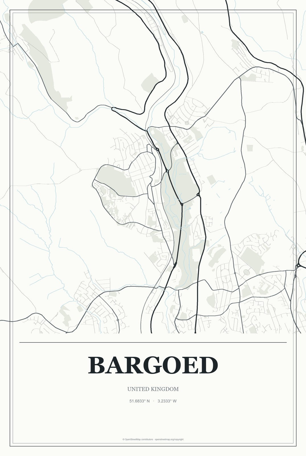Bargoed, United Kingdom City Map Aluminum Sign in Gallery Air style