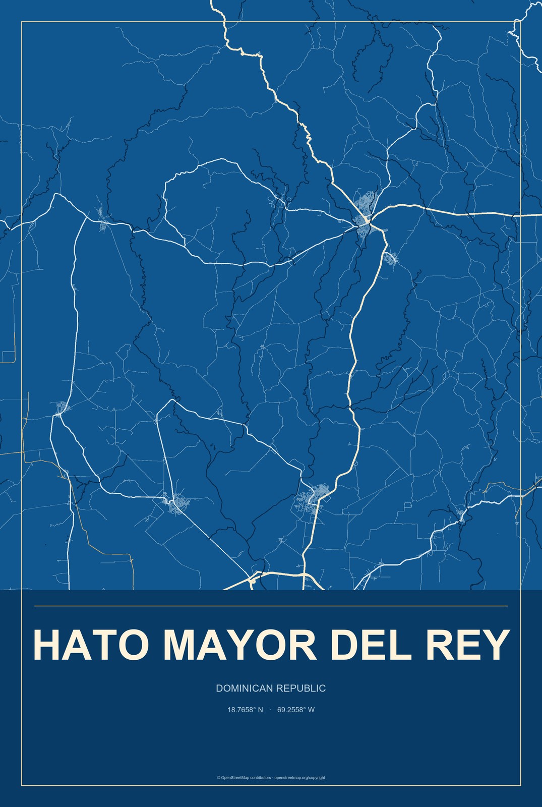 Hato Mayor del Rey, Dominican Republic City Map Aluminum Sign in Harbor Cobalt style