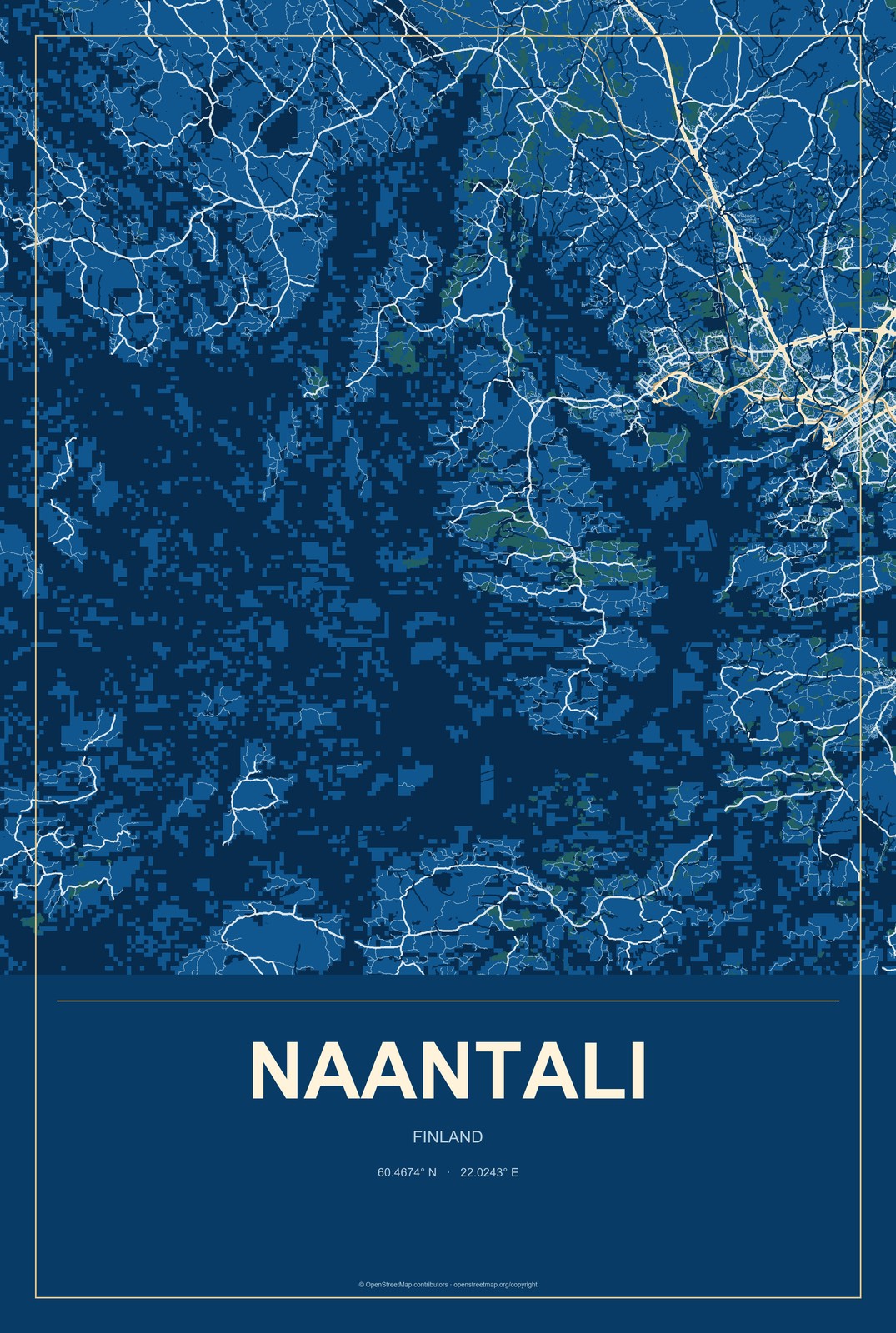 Naantali, Finland City Map Aluminum Sign in Harbor Cobalt style