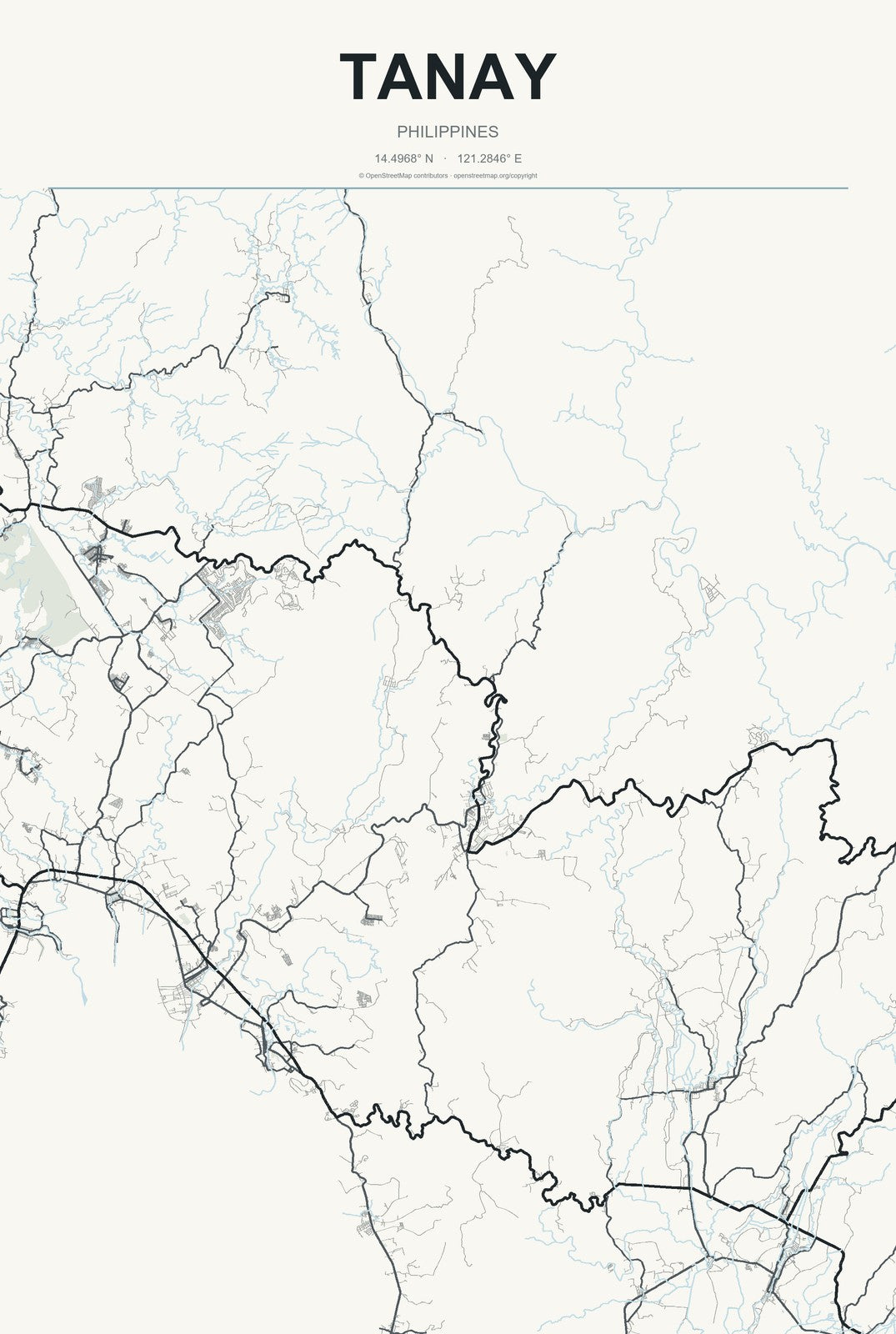 Tanay, Philippines City Map Aluminum Sign in Headline Atlas style