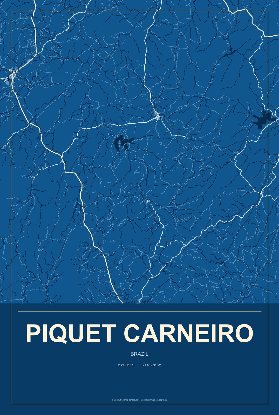Piquet Carneiro, Brazil City Map Aluminum Sign in Harbor Cobalt style