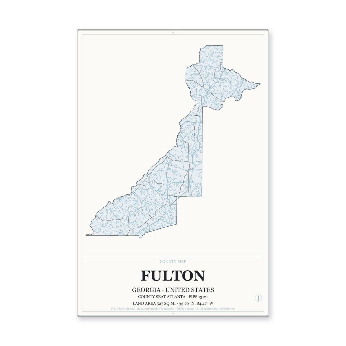 Fulton County, Georgia Map Aluminum Sign in Gallery Air style