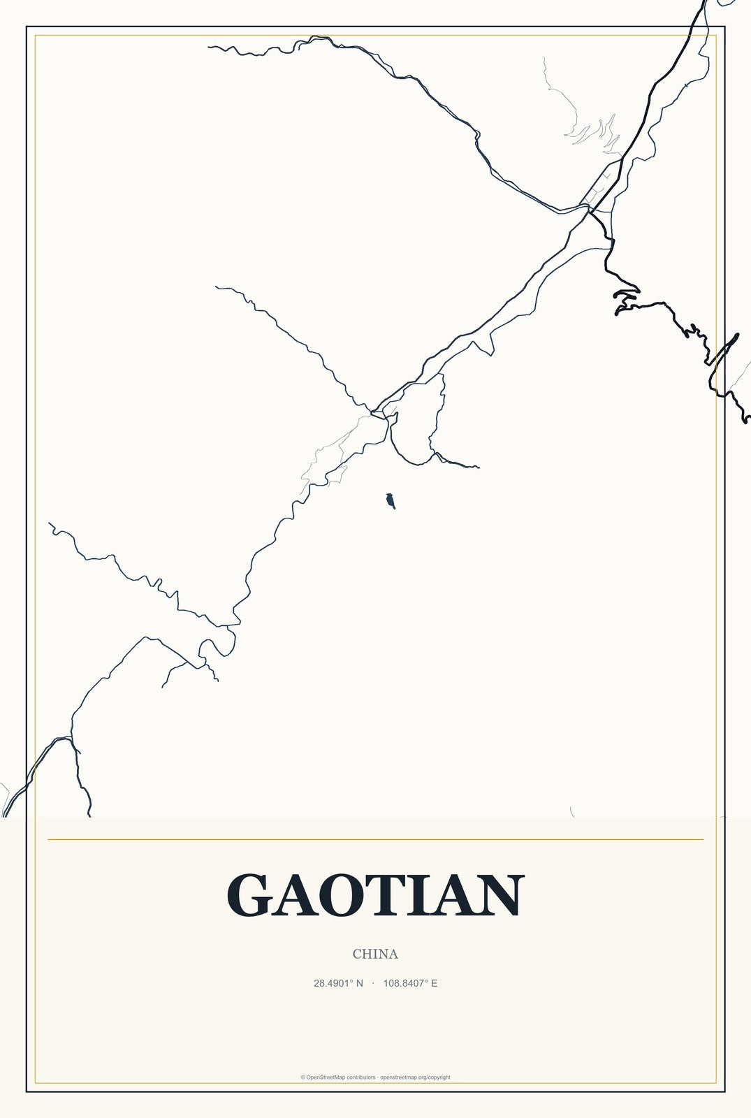 Gaotian, China City Map Aluminum Sign in Citrine Modern style