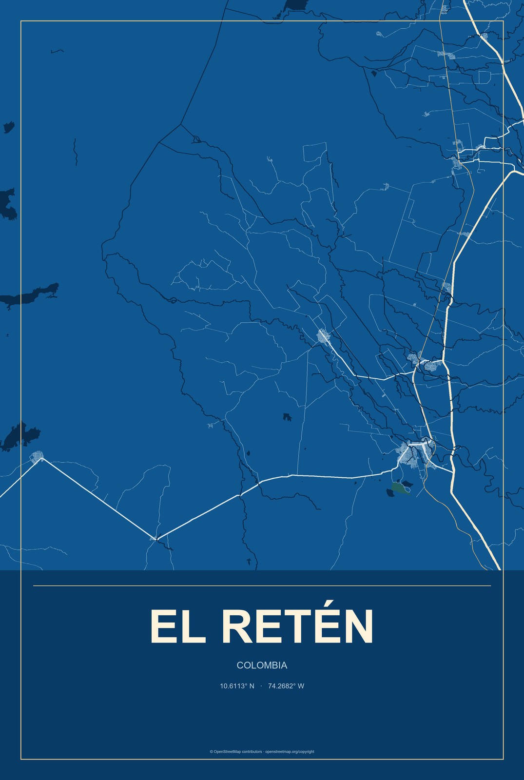 El Retén, Colombia City Map Aluminum Sign in Harbor Cobalt style