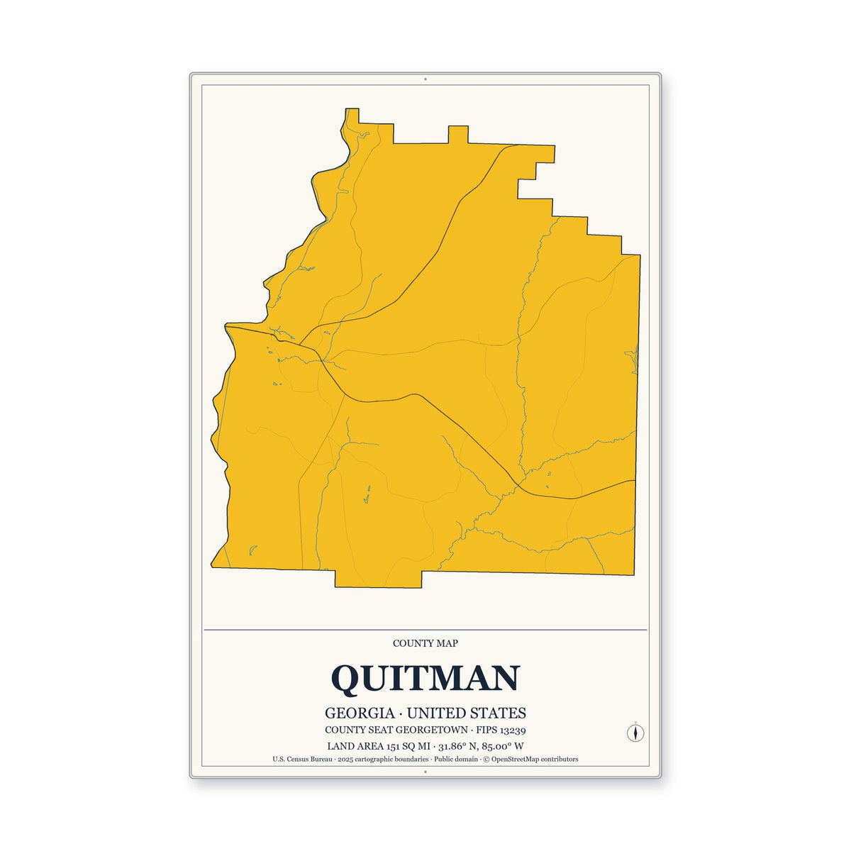 Quitman County, Georgia Map Aluminum Sign in Citrine Modern style