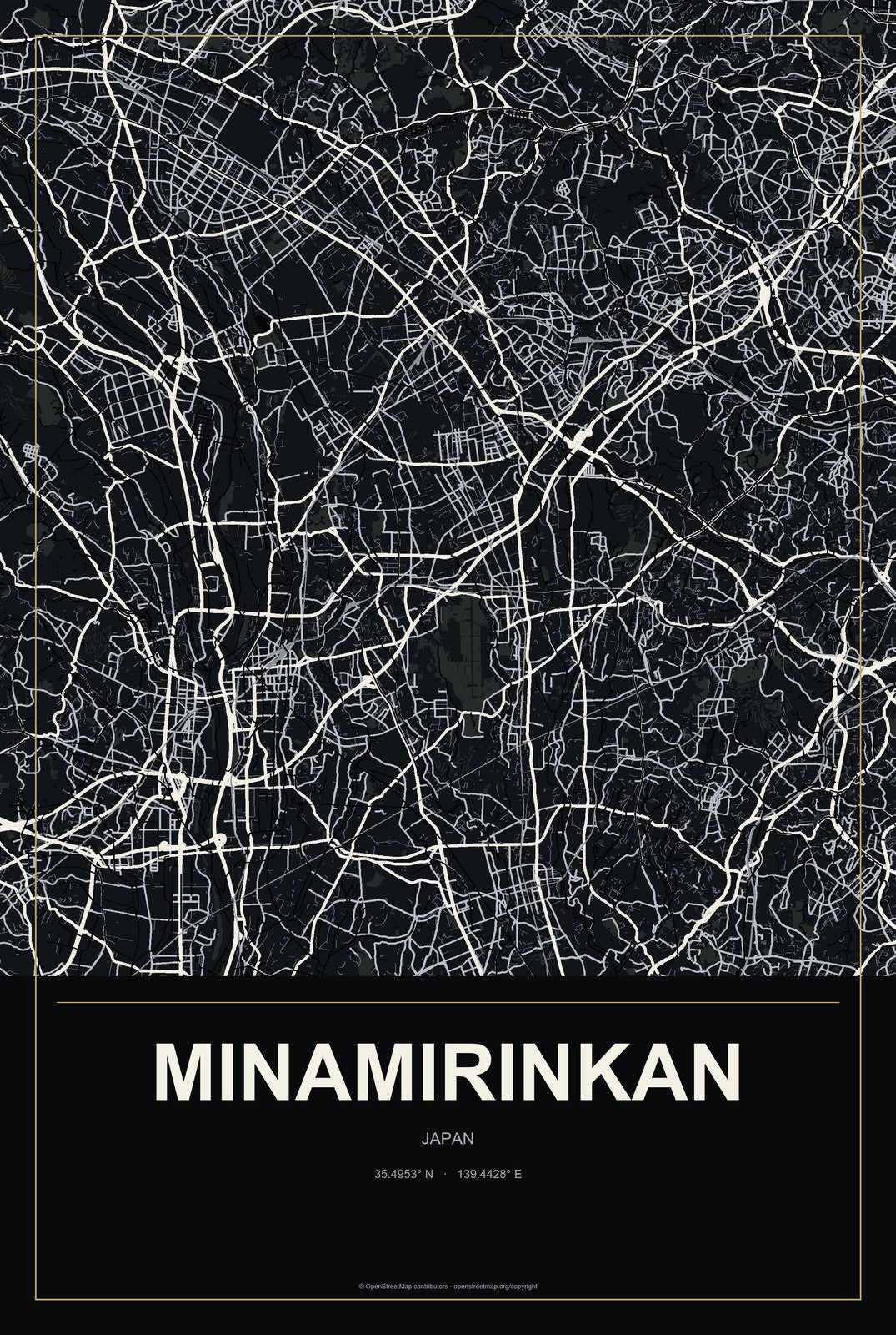 Minamirinkan, Japan City Map Aluminum Sign in Metropolitan Noir style