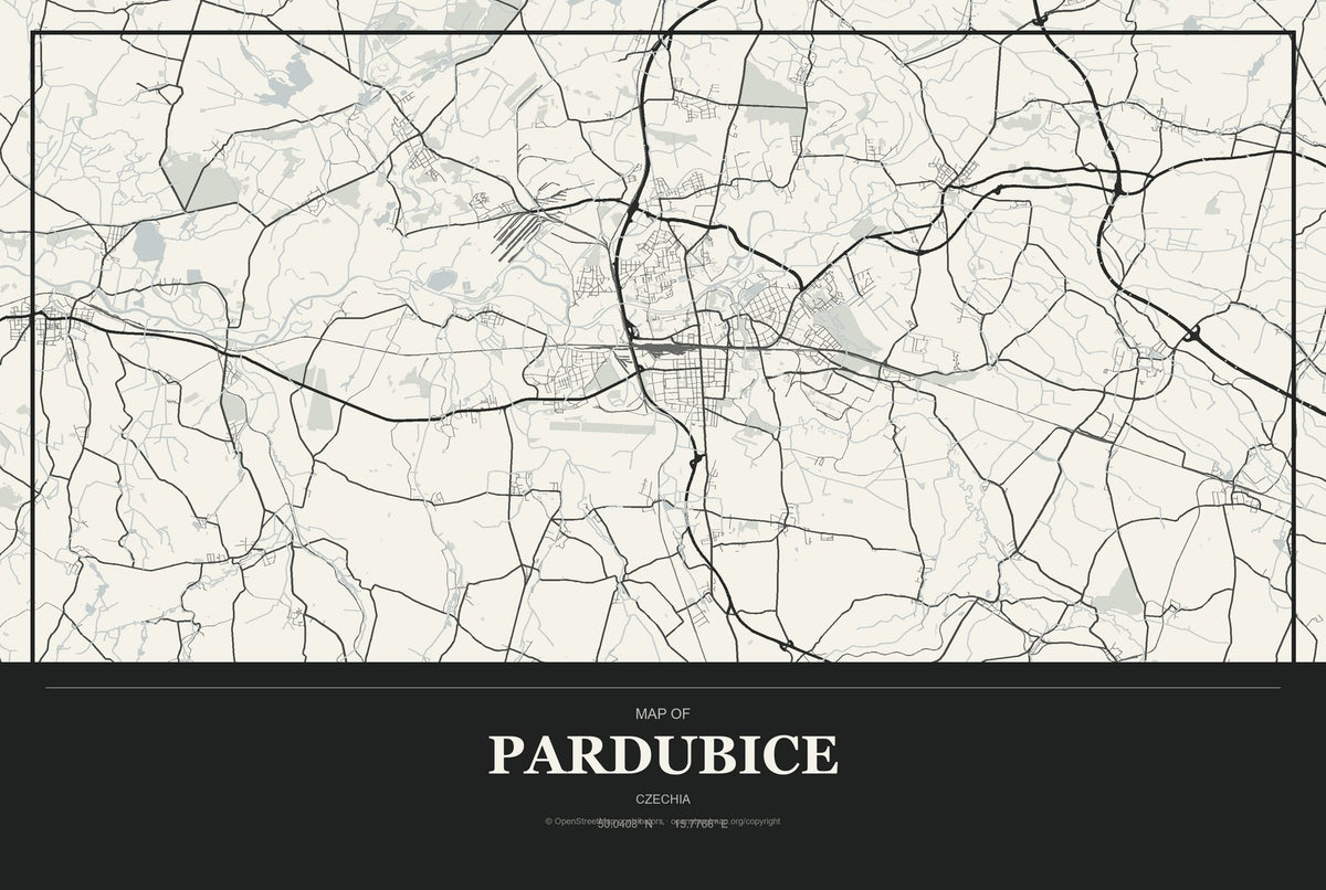 Pardubice, Czechia City Map Aluminum Sign in Museum Plaque style