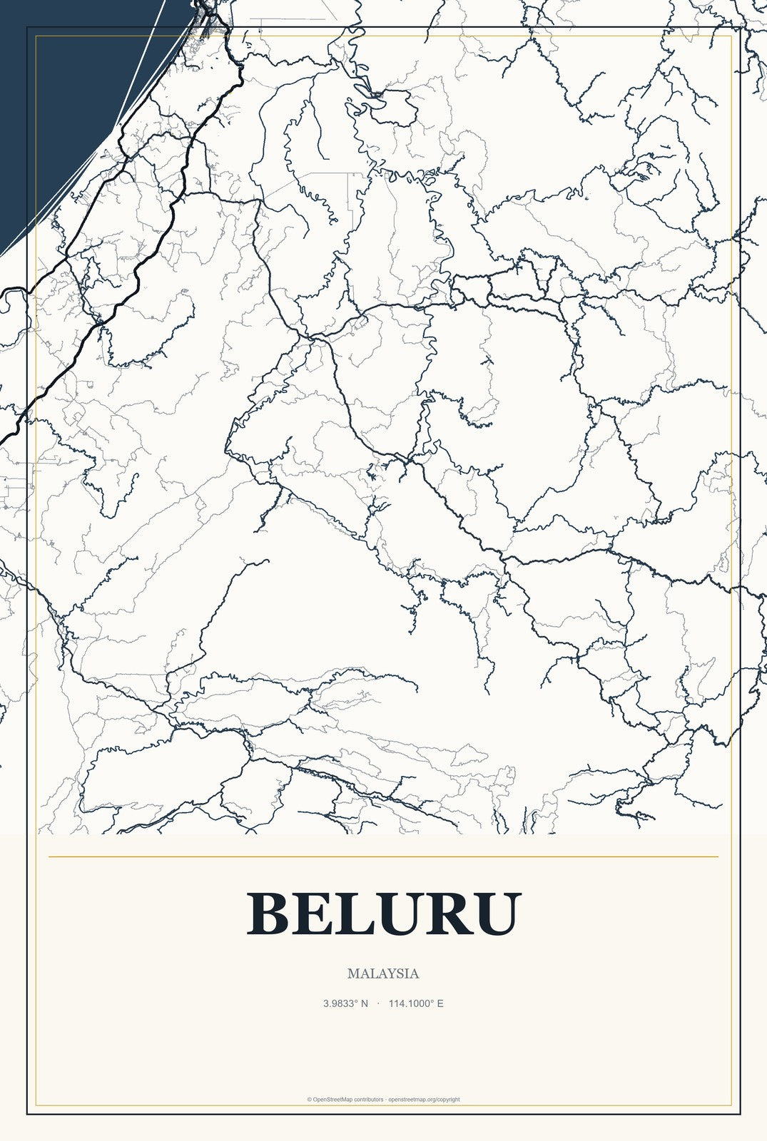 Beluru, Malaysia City Map Aluminum Sign in Citrine Modern style