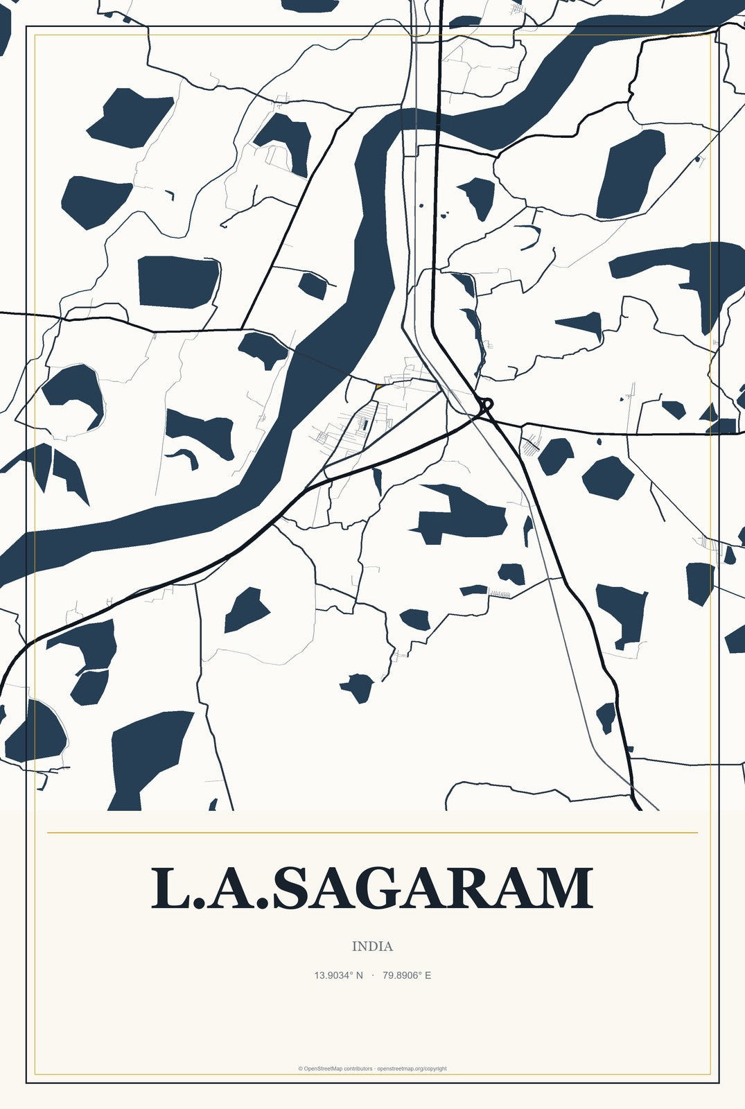 L.A.Sagaram, India City Map Aluminum Sign in Citrine Modern style