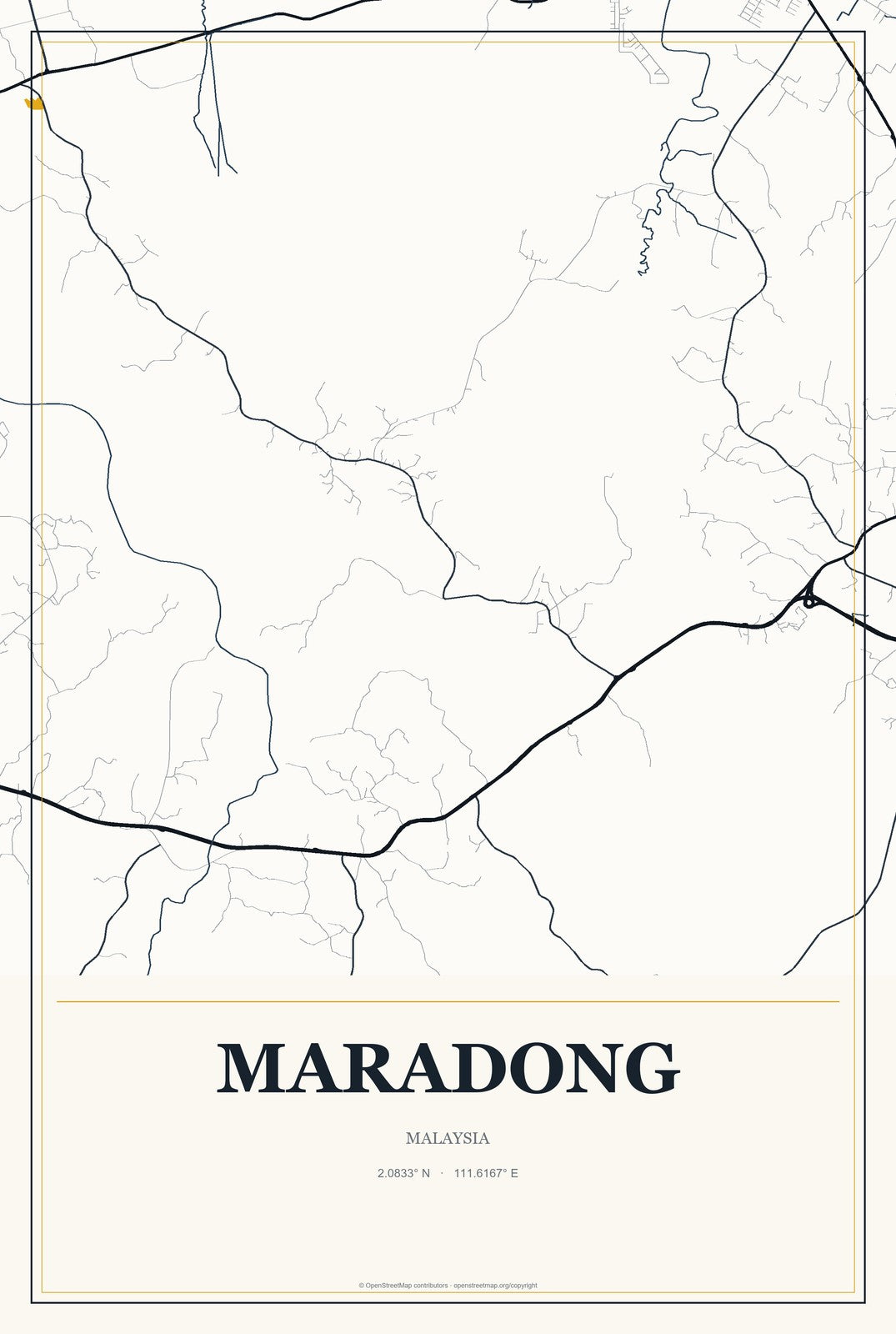 Maradong, Malaysia City Map Aluminum Sign in Citrine Modern style