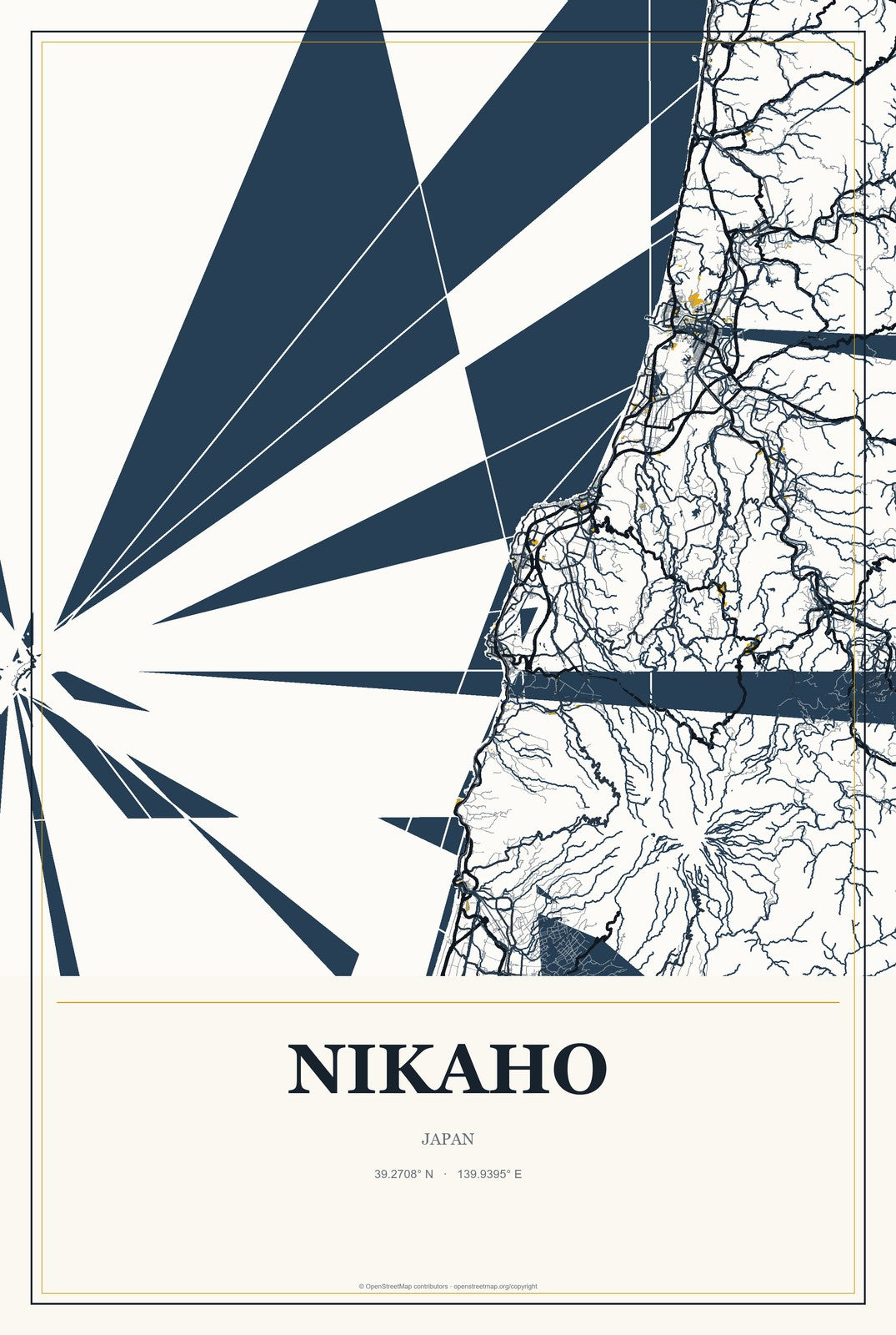 Nikaho, Japan City Map Aluminum Sign in Citrine Modern style