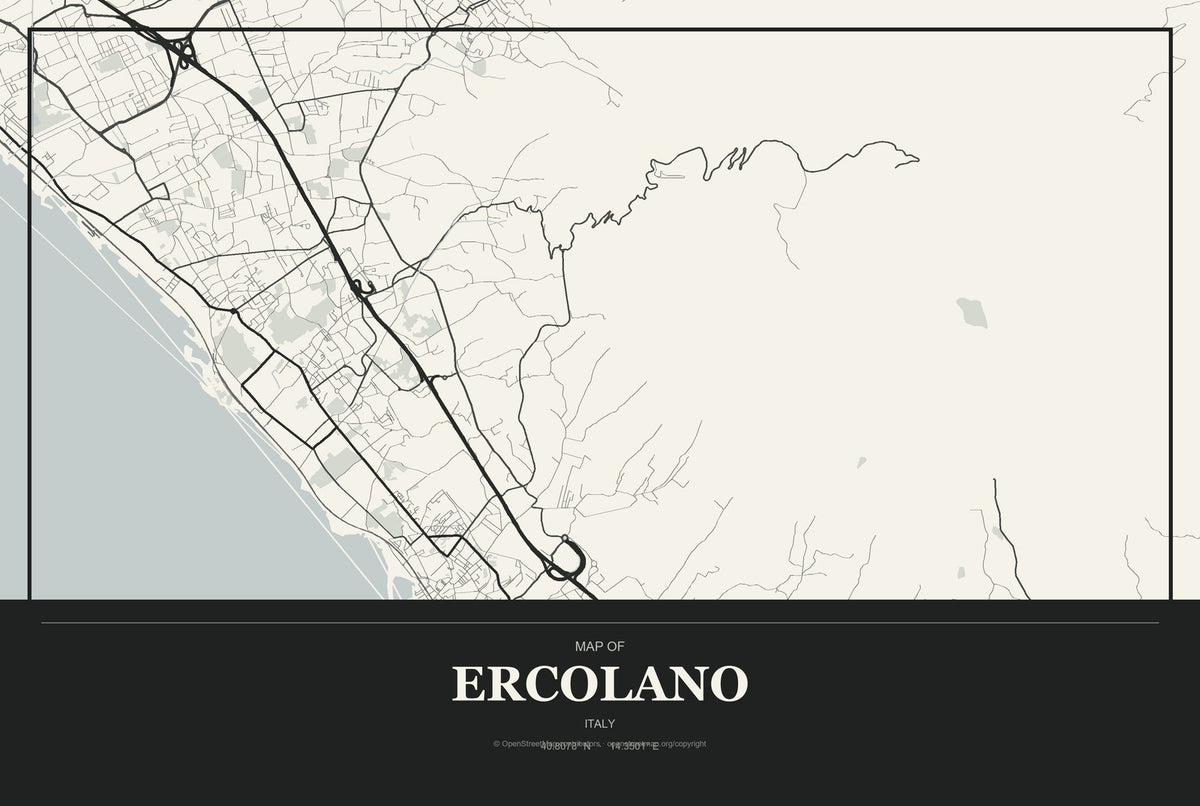 Ercolano, Italy City Map Aluminum Sign in Museum Plaque style