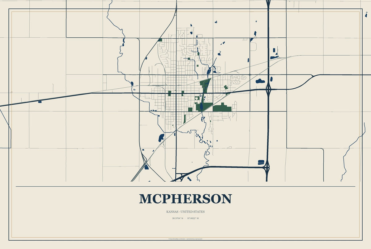 McPherson, Kansas City Map Aluminum Sign in Coastal Cutout style