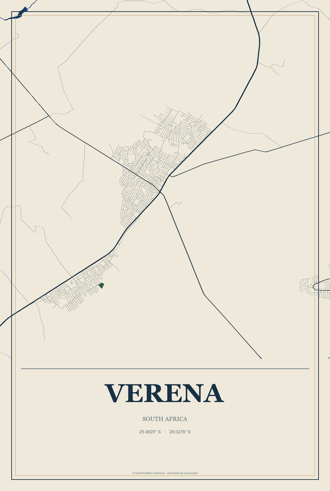 Verena, South Africa City Map Aluminum Sign in Coastal Cutout style