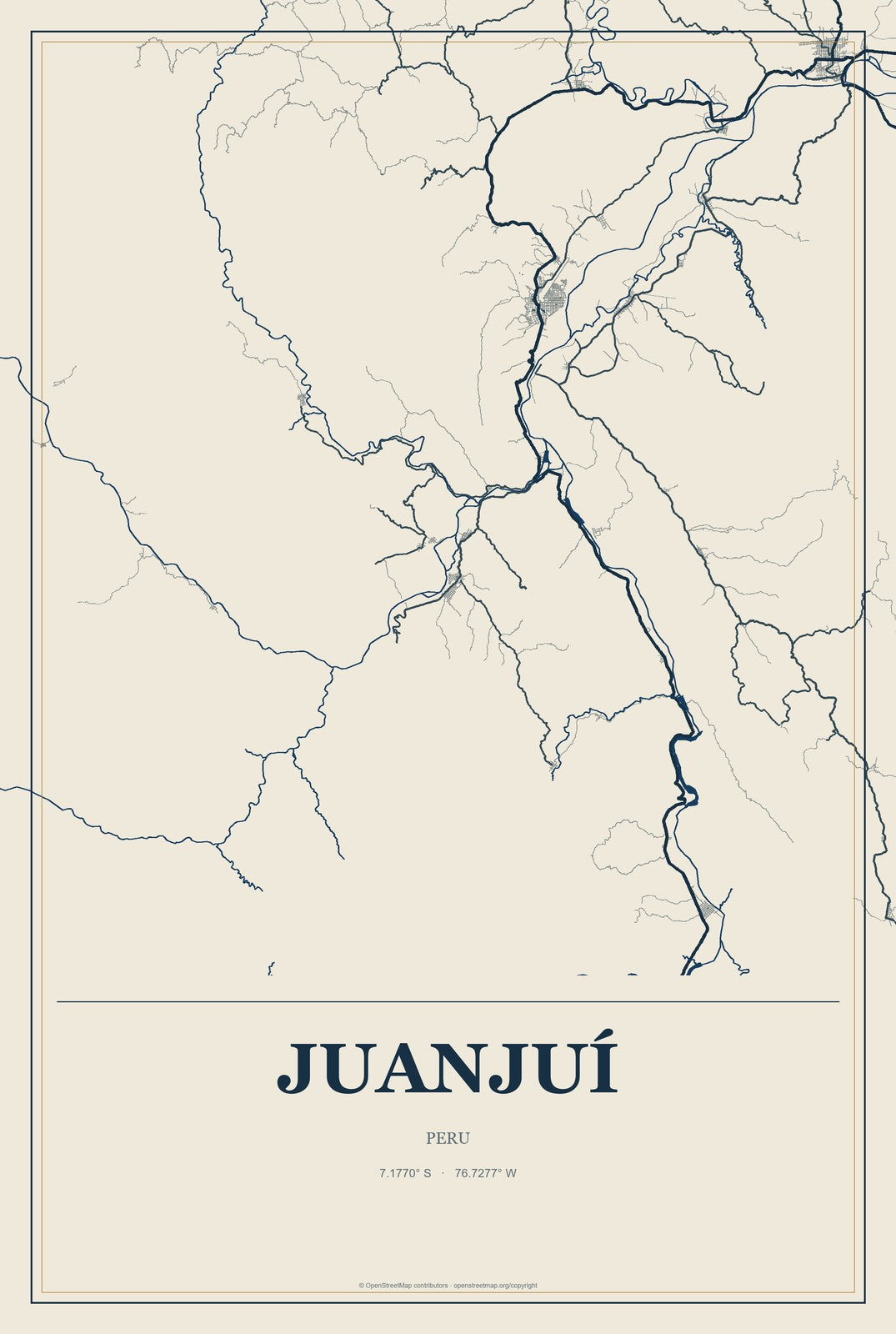 Juanjuí, Peru City Map Aluminum Sign in Coastal Cutout style