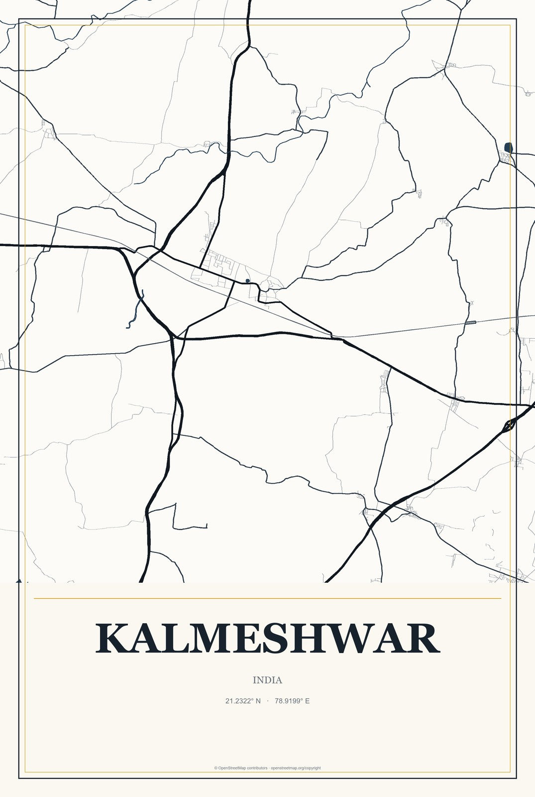 Kalmeshwar, India City Map Aluminum Sign in Citrine Modern style