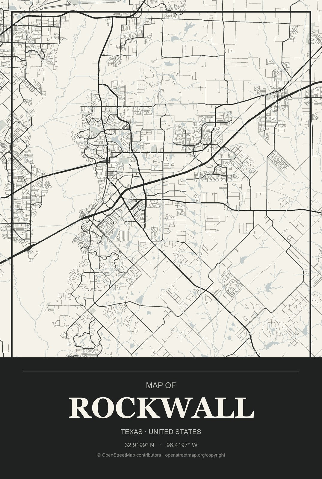 Rockwall, Texas City Map Aluminum Sign in Museum Plaque style