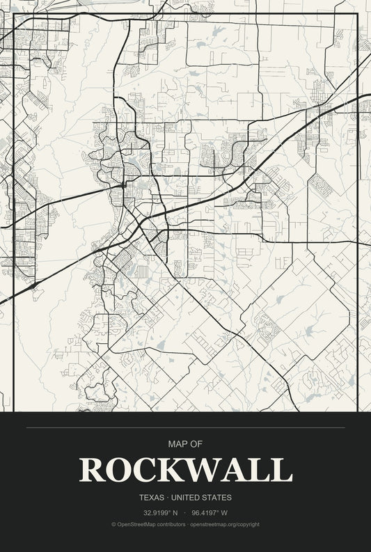 Rockwall, Texas City Map Aluminum Sign in Museum Plaque style