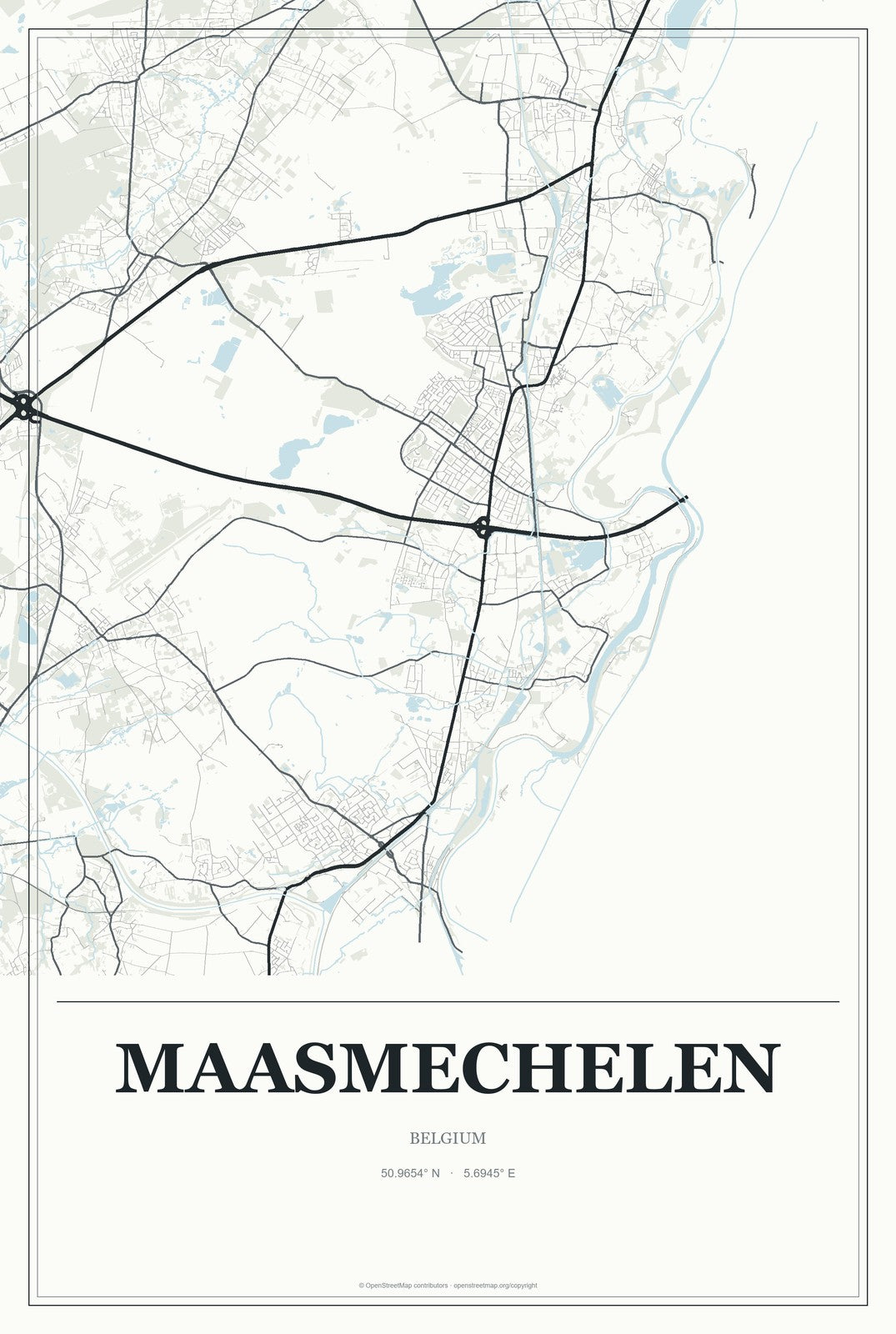 Maasmechelen, Belgium City Map Aluminum Sign in Gallery Air style