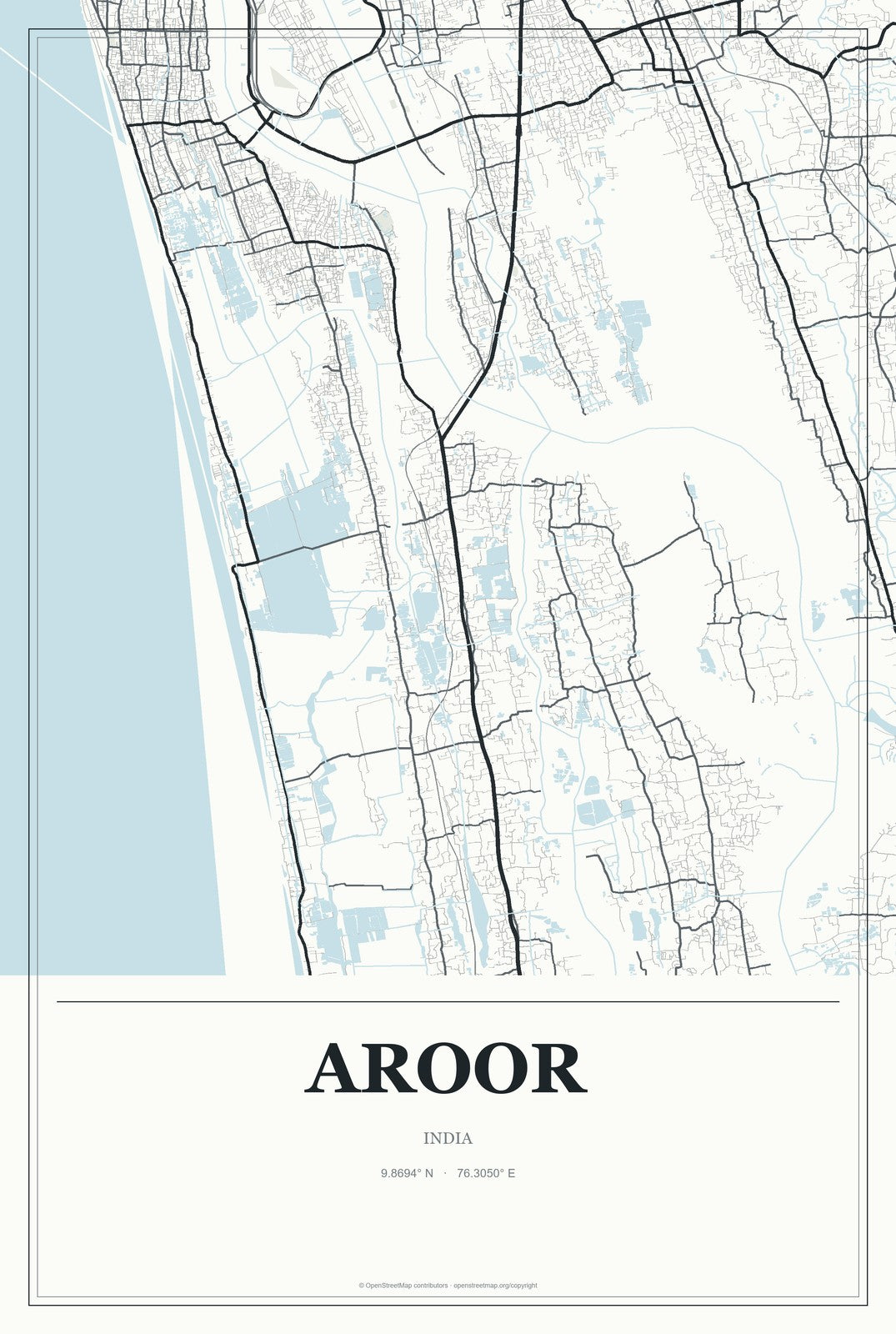 Aroor, India City Map Aluminum Sign in Gallery Air style