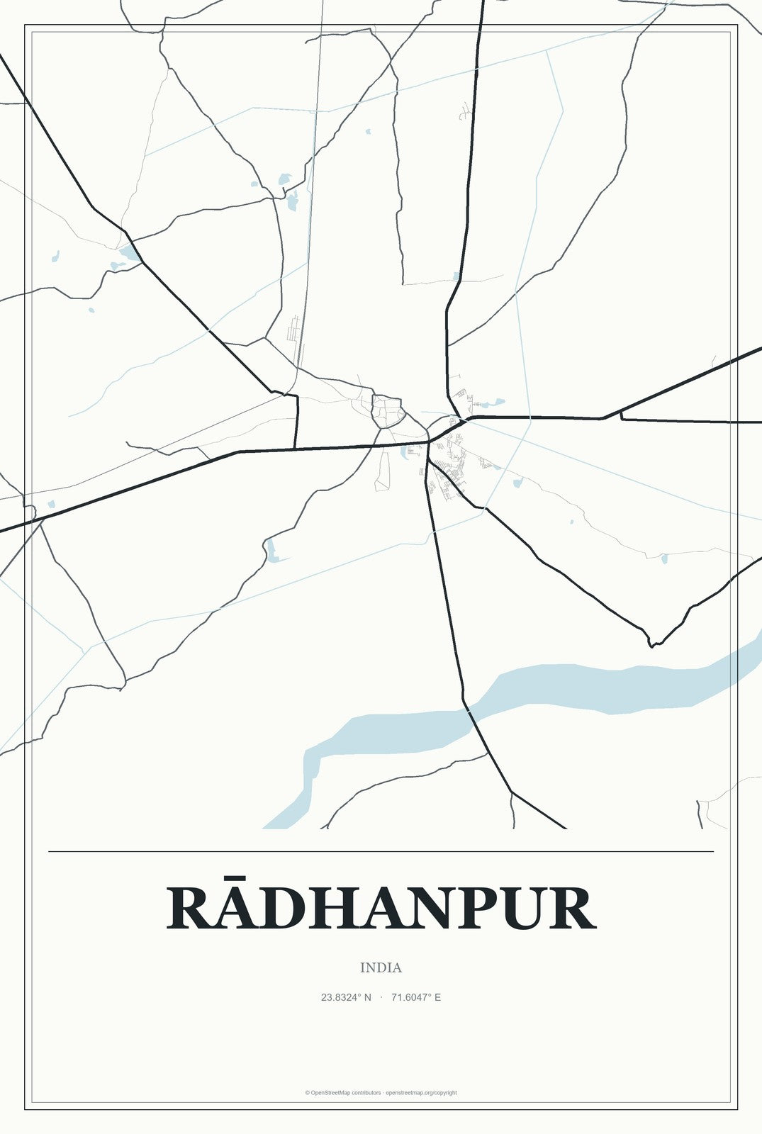 Rādhanpur, India City Map Aluminum Sign in Gallery Air style