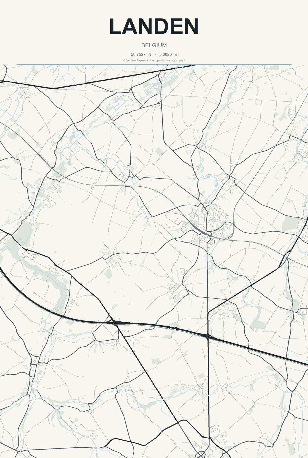 Landen, Belgium City Map Aluminum Sign in Headline Atlas style