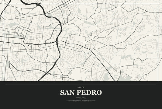 San Pedro, Costa Rica City Map Aluminum Sign in Museum Plaque style