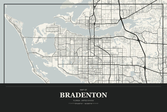 Bradenton, Florida City Map Aluminum Sign in Museum Plaque style
