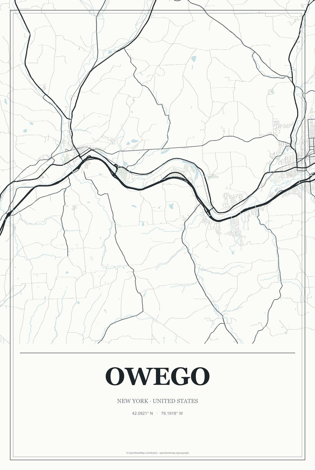 Owego, New York City Map Aluminum Sign in Gallery Air style