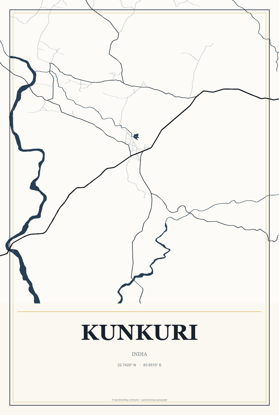 Kunkuri, India City Map Aluminum Sign in Citrine Modern style